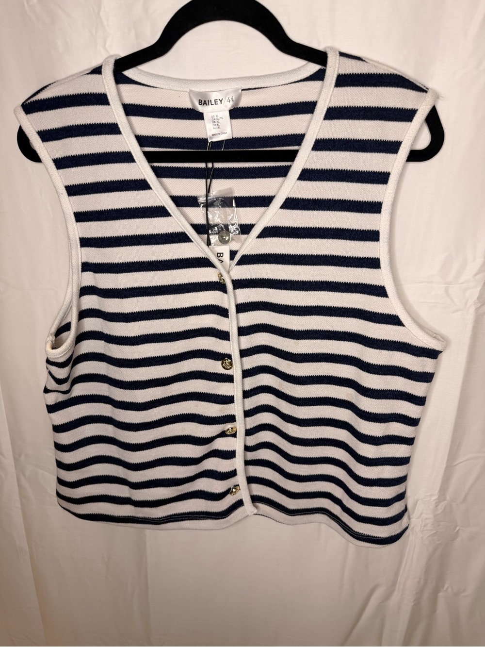 Bailey 44 Navy and White Striped V-Neck Button Tank